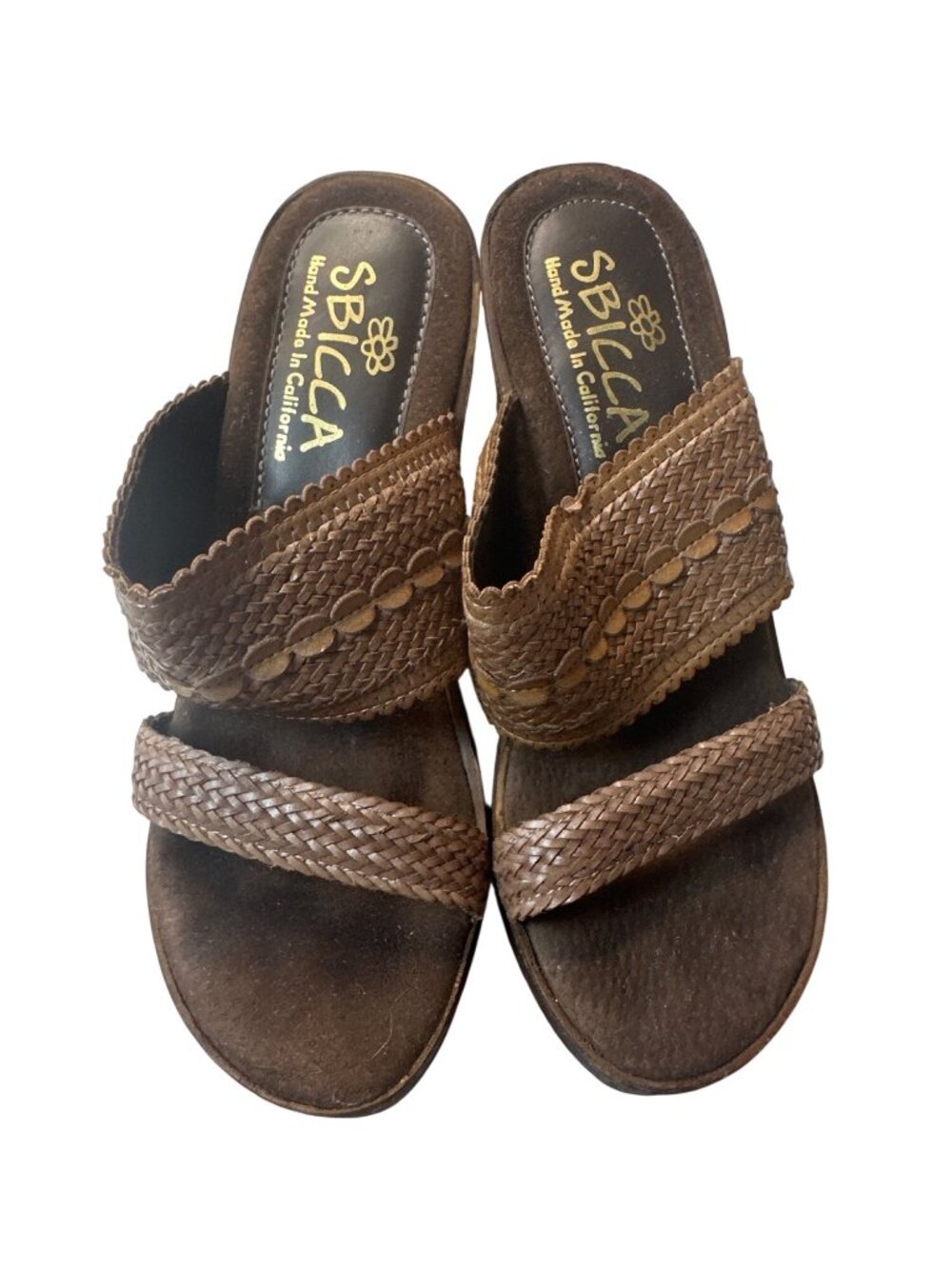 Sbicca Brown Woven Wedge Sandals Size 7 Handmade In California Comfortable & Sty